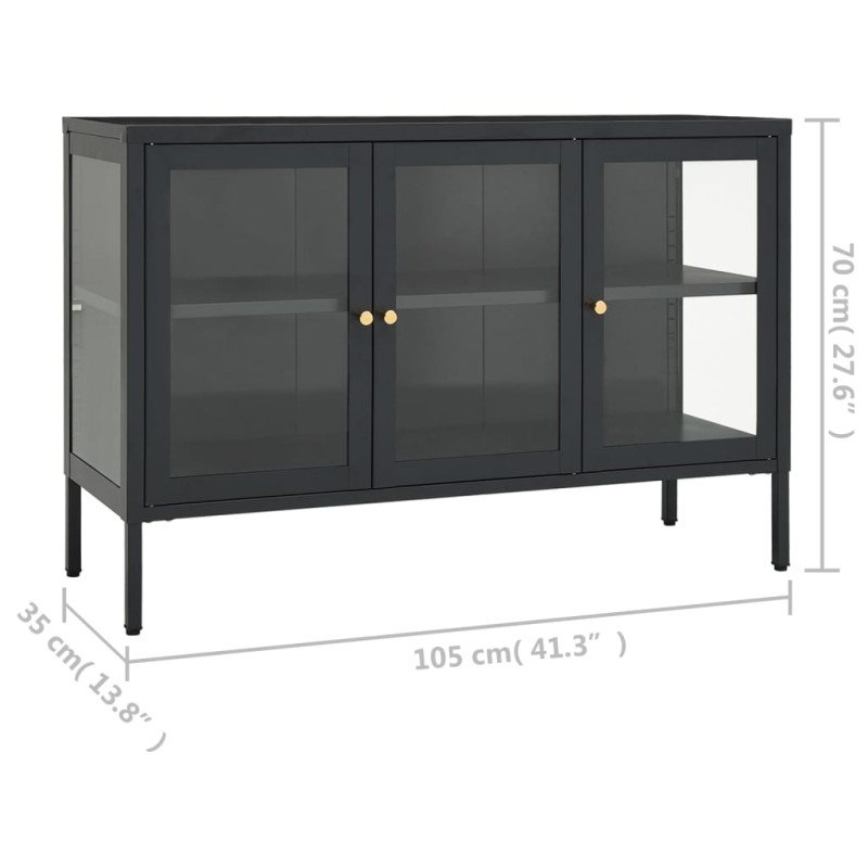 vidaXL Komoda antracitová 105x35x70 cm oceľ a sklo