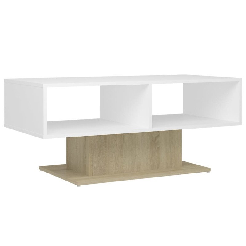 vidaXL Konferenčný stolík biely a dubový 103,5x50x44,5 cm drevotrieska