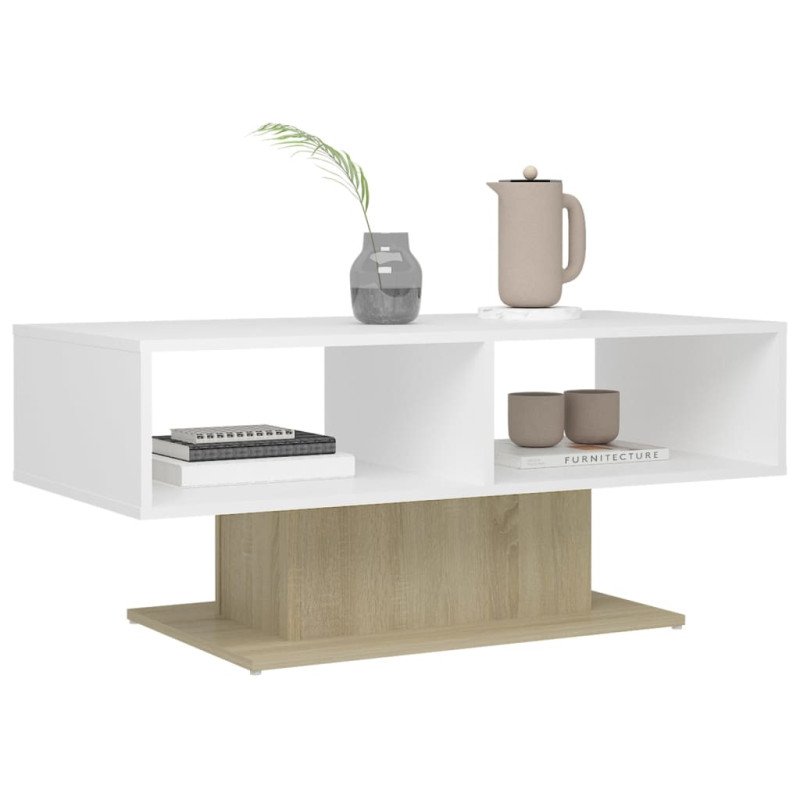 vidaXL Konferenčný stolík biely a dubový 103,5x50x44,5 cm drevotrieska
