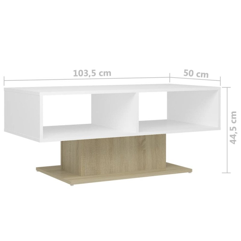vidaXL Konferenčný stolík biely a dubový 103,5x50x44,5 cm drevotrieska