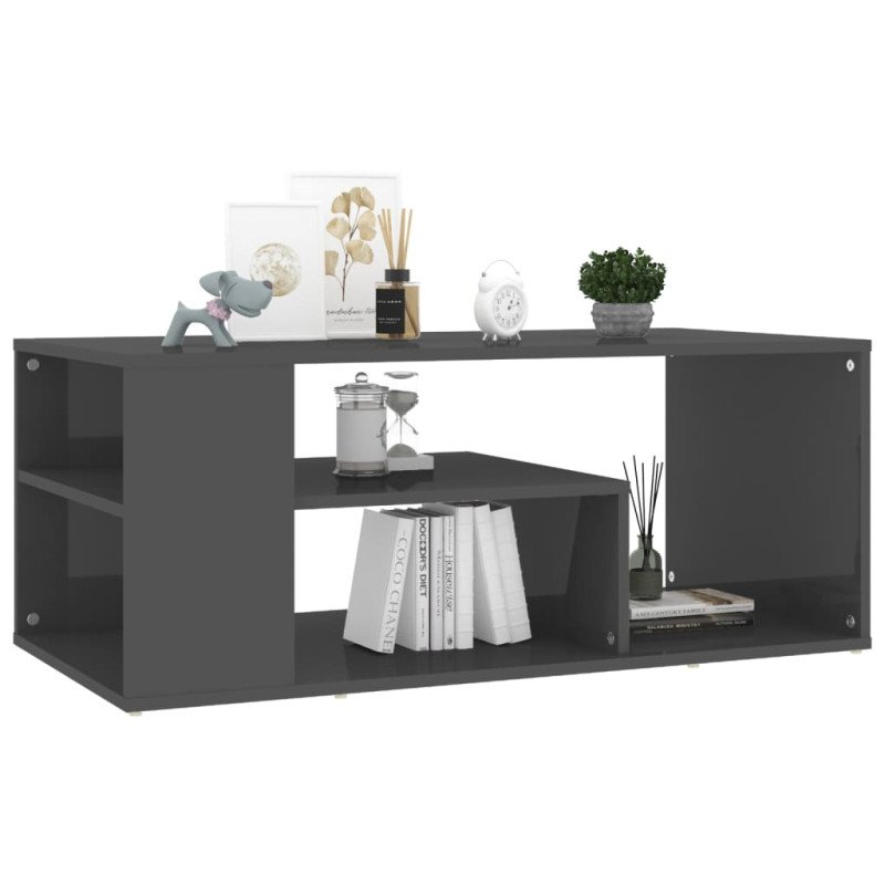 vidaXL Konferenčný stolík lesklý sivý 100x50x40 cm drevotrieska