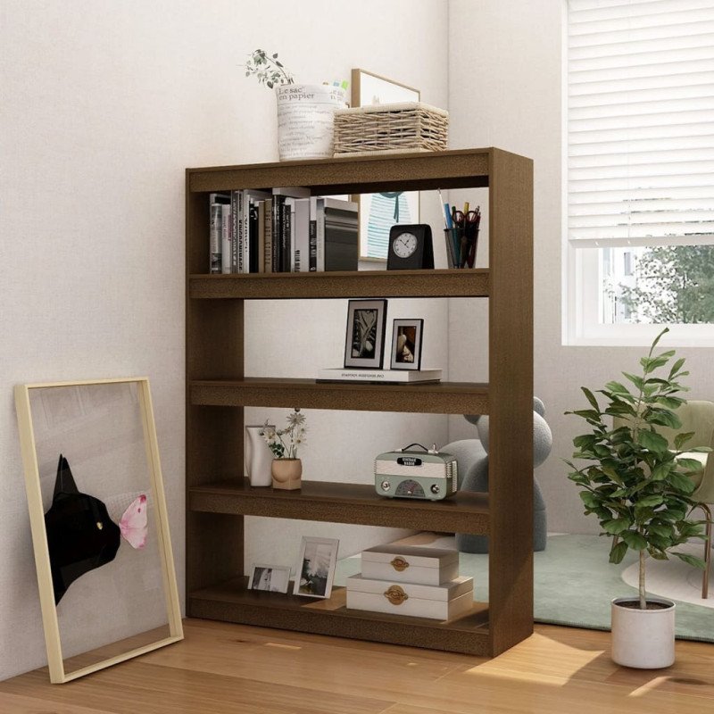 vidaXL Knižnica/deliaca stena medovo-hnedá 100x30x135,5 cm masívna borovica 