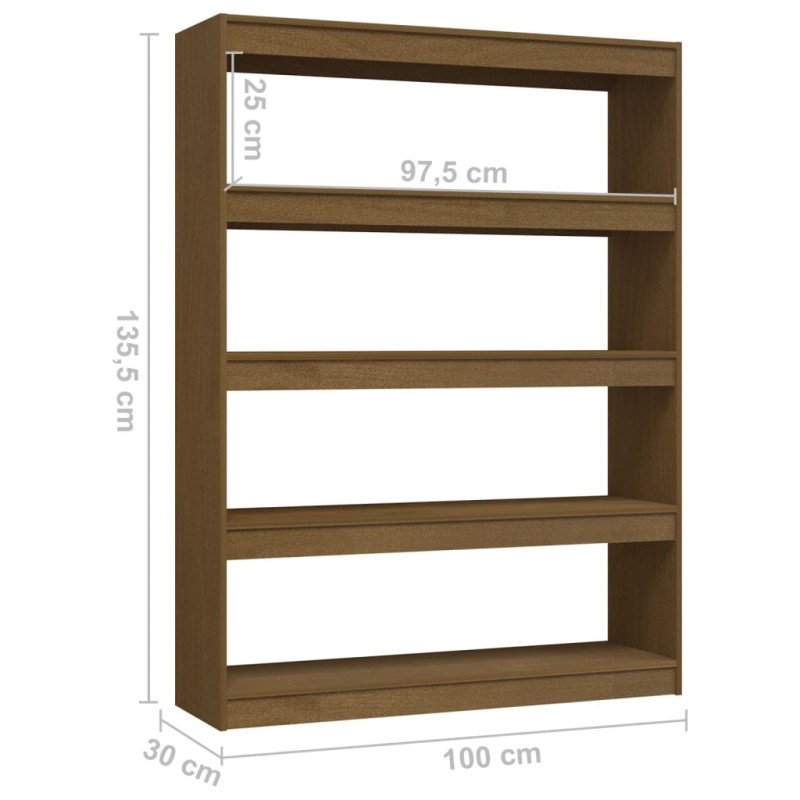 vidaXL Knižnica/deliaca stena medovo-hnedá 100x30x135,5 cm masívna borovica 