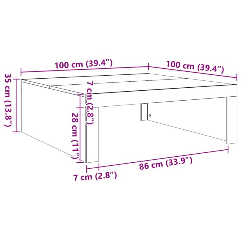 vidaXL Konferenčný stolík betónovo-sivý 100x100x35 cm drevotrieska