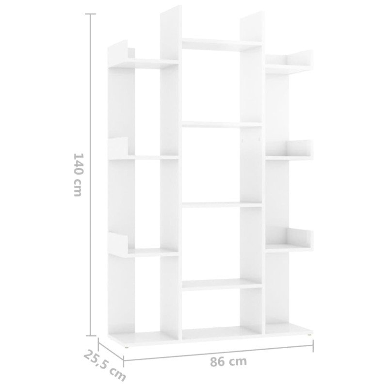 vidaXL Knižnica vysoký lesk biela 86x25,5x140 cm drevotrieska