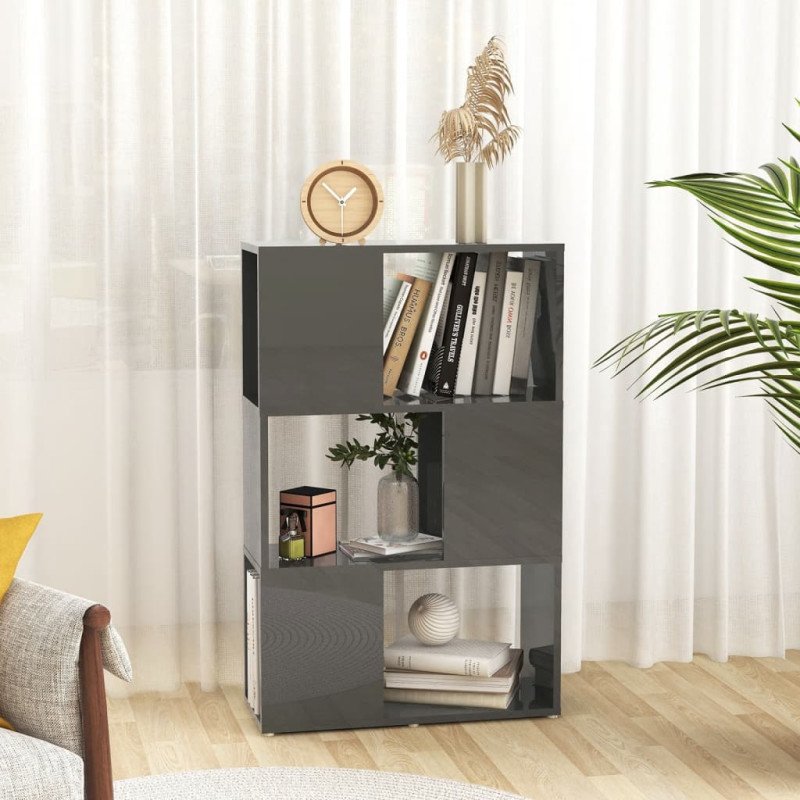 vidaXL Knižnica deliaca stena lesklá sivá 60x24x94 cm drevotrieska