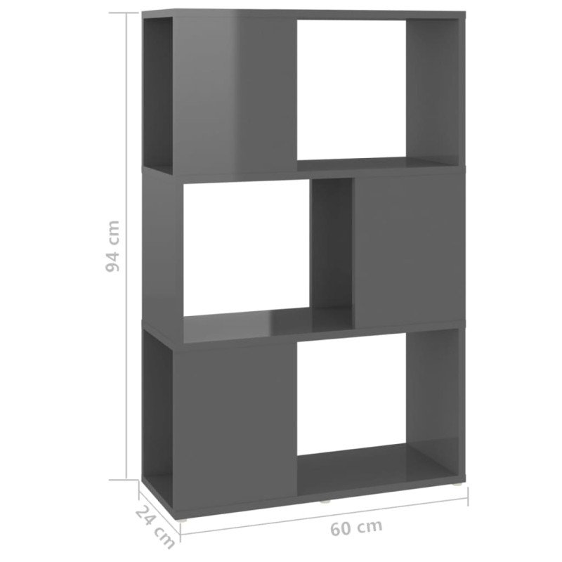 vidaXL Knižnica deliaca stena lesklá sivá 60x24x94 cm drevotrieska