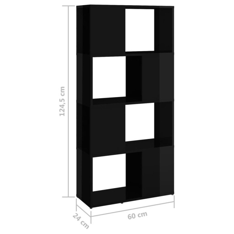 vidaXL Knižnica/deliaca stena lesklá čierna 60x24x124,5 cm