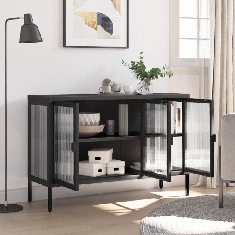 vidaXL Komoda čierna 105x35x70 cm sklo a oceľ