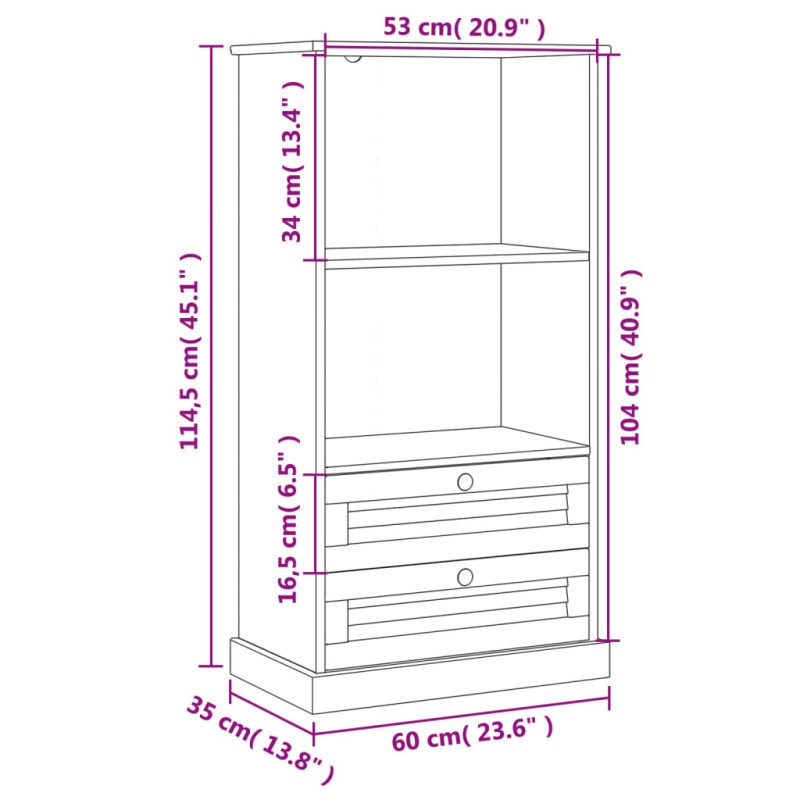 vidaXL Knižnica VIGO biela 60x35x114,5 cm masívna borovica