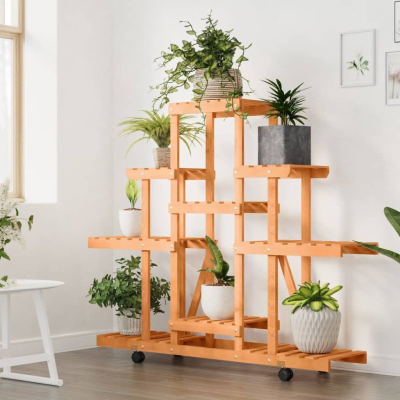 vidaXL Stojan na kvetiny s kolieskami 110x25x101 cm masívna jedľa