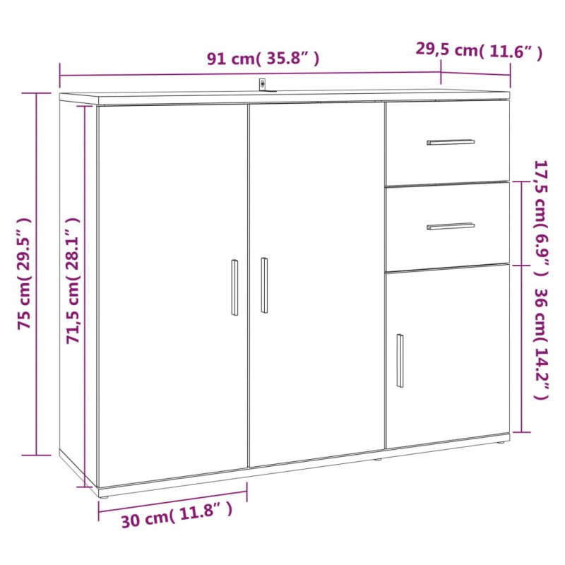 vidaXL Komoda betónovo sivá 91x29,5x75 cm spracované drevo