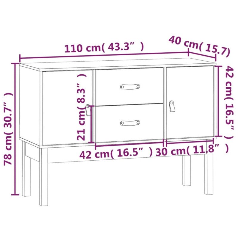 vidaXL Komoda čierna 110x40x78 cm borovicový masív