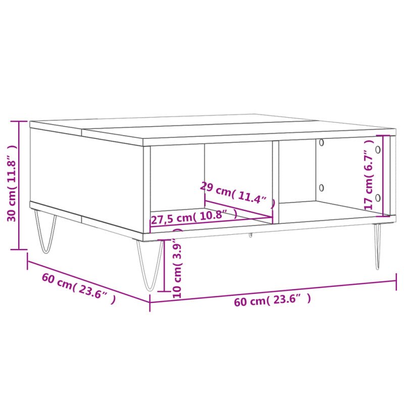 vidaXL Konferenčný stolík sivý sonoma 60x60x30 cm kompozitné drevo