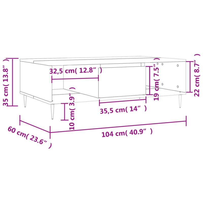 vidaXL Konferenčný stolík betónovo-sivý 104x60x35 cm kompozitné drevo