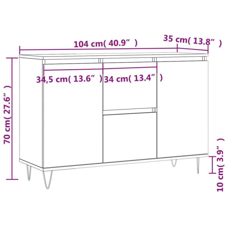 vidaXL Komoda betónovo sivá 104x35x70 cm kompozitné drevo