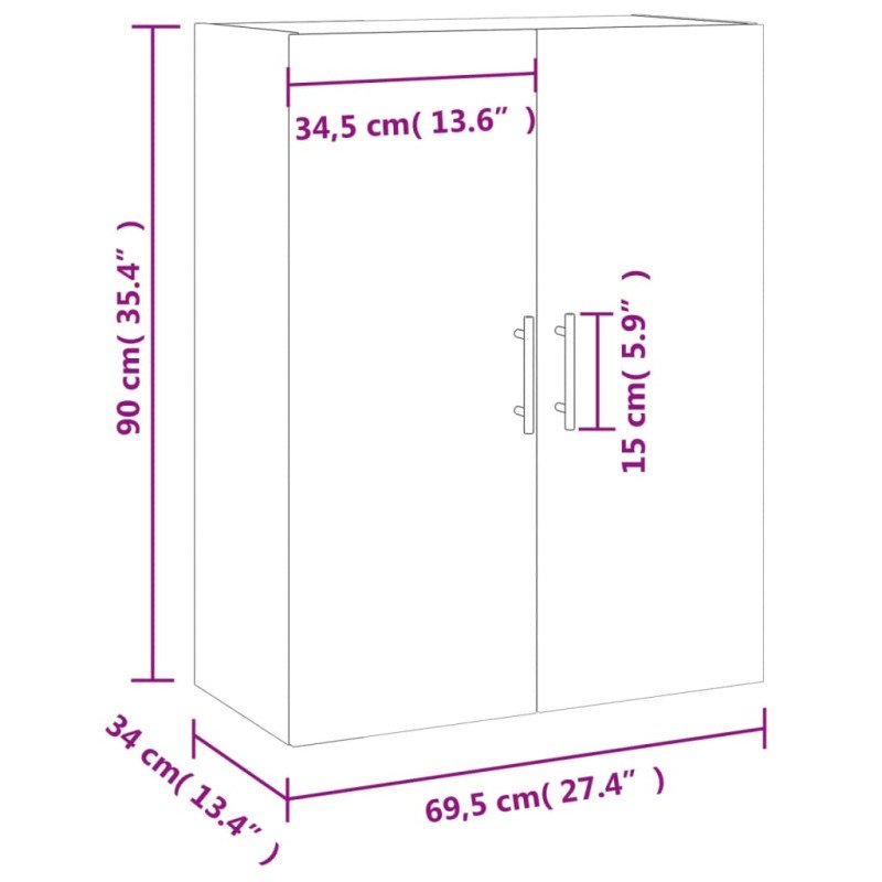 vidaXL Nástenná TV skrinka dymový dub 69,5x34x90 cm
