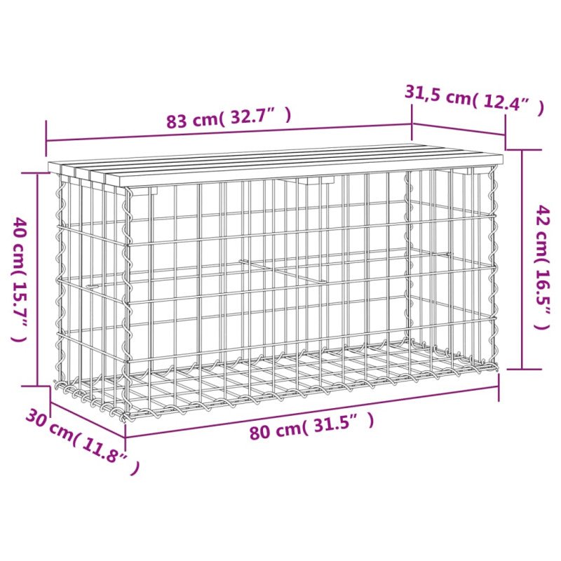 vidaXL Záhradná lavička gabiónový dizajn 83x31,5x42cm masívna borovica