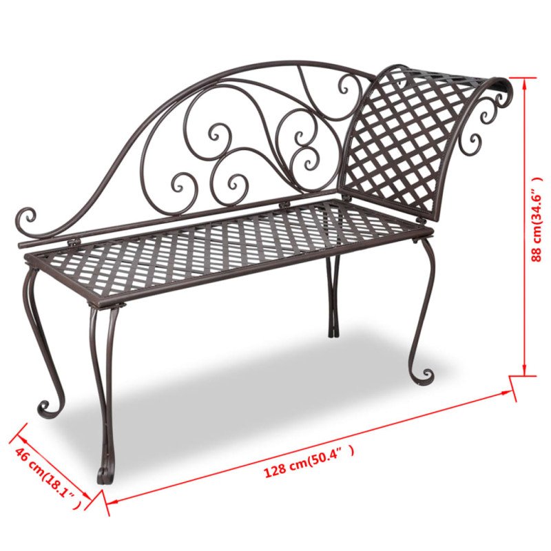 vidaXL Záhradná leňoška 128 cm, oceľ, starožitná, hnedá