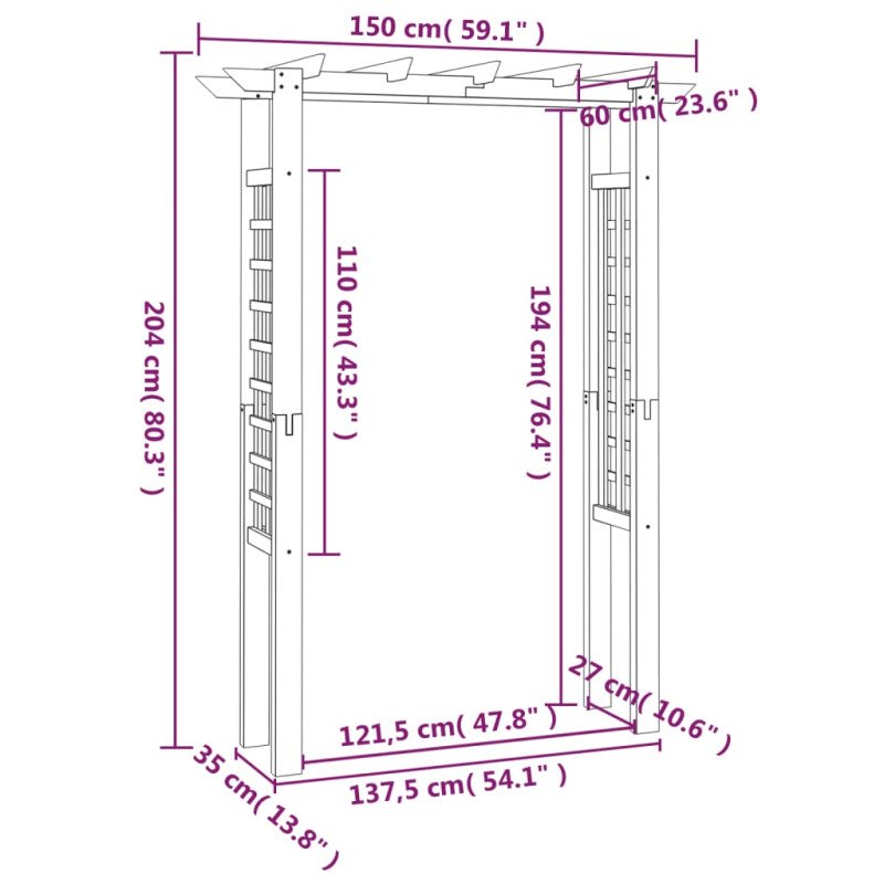 vidaXL Altánok/oblúk na ruže 150x60x204 cm, impregnované drevo