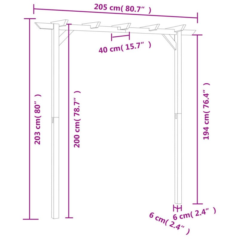 vidaXL Záhradná pergola 200x40x205 cm, drevo