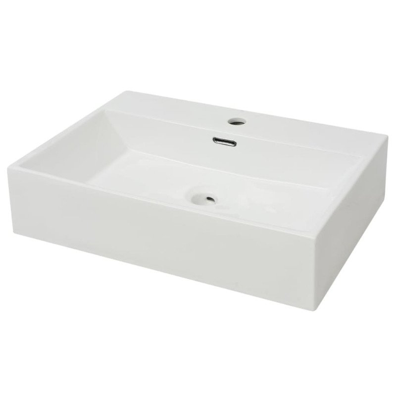 vidaXL Umývadlo s otvorom na batériu, keramika, biele 60,5x42,5x14,5cm