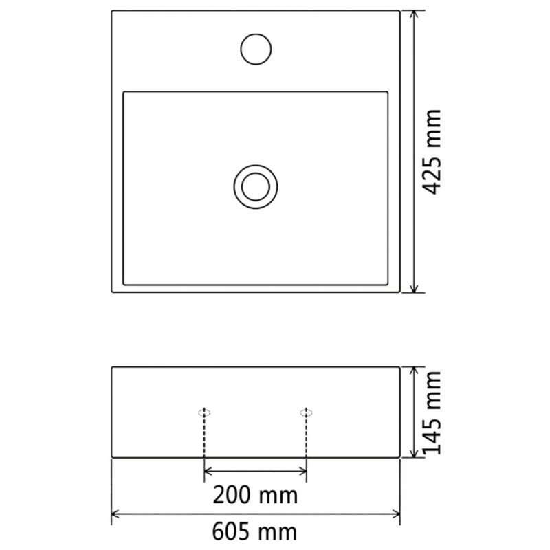 vidaXL Umývadlo s otvorom na batériu, keramika, biele 60,5x42,5x14,5cm