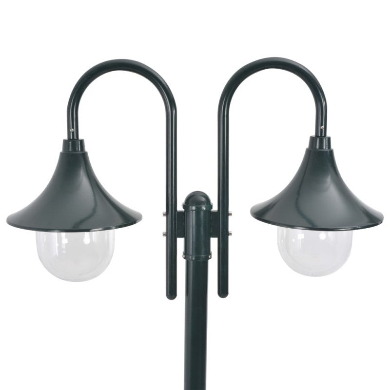 vidaXL Záhradná stĺpová lampa E27 220 cm hliník 2-lampáše tmavozelená