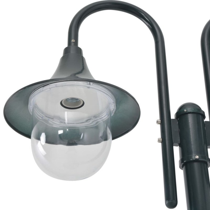 vidaXL Záhradná stĺpová lampa E27 220 cm hliník 2-lampáše tmavozelená