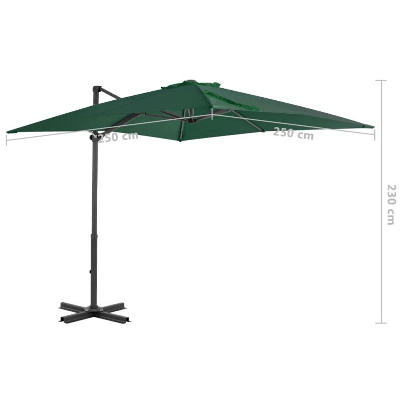 vidaXL Závesný slnečník s hliníkovou tyčou zelený 250x250 cm