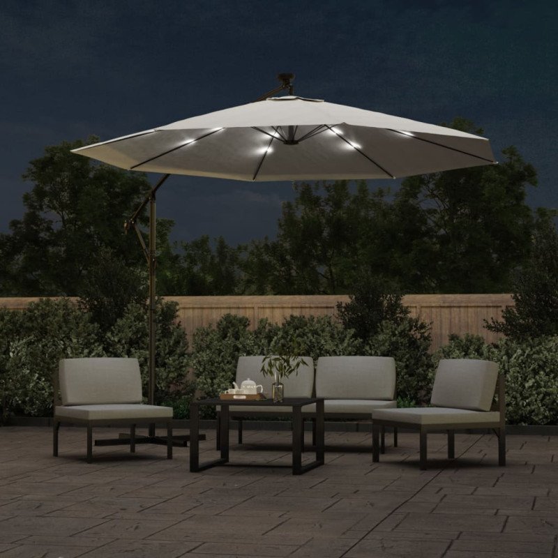 vidaXL Visiaci slnečník s LED osvetlením a kovovou tyčou, 300 cm