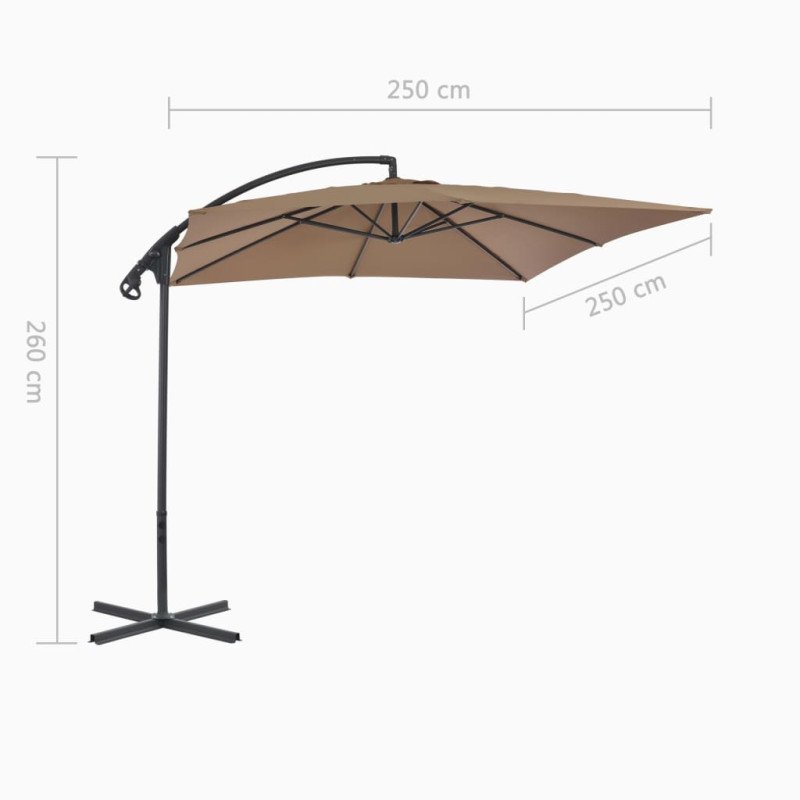 vidaXL Závesný slnečník s oceľovou tyčou 250x250 cm hnedo-sivý