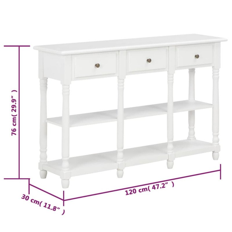 vidaXL Konzolový stolík biely 120x30x76 cm MDF