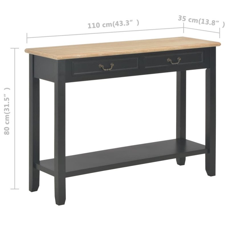 vidaXL Konzolový stolík čierny 110x35x80 cm drevo