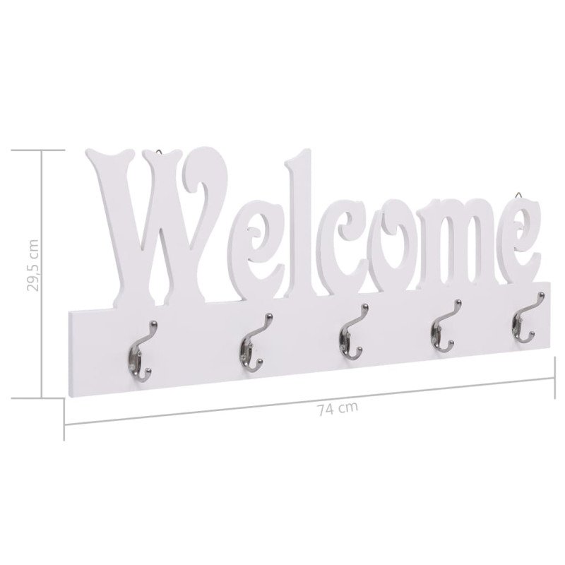 vidaXL Nástenný vešiak WELCOME biely 74x29,5 cm