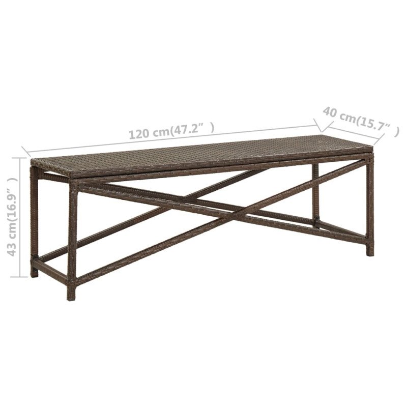 vidaXL Záhradná lavička hnedá 120 cm polyratanová