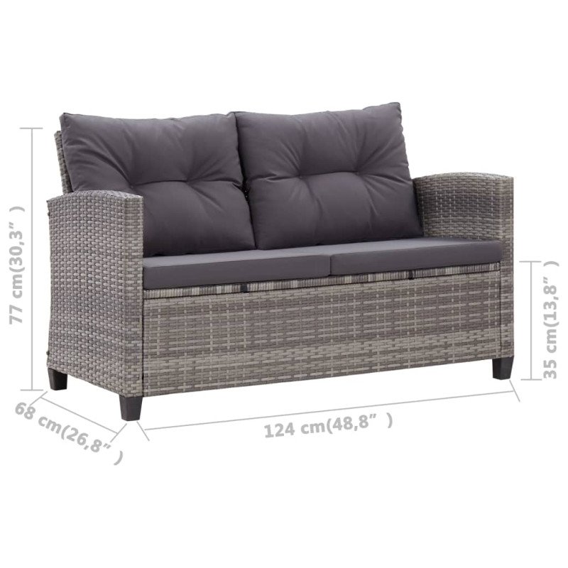 vidaXL 2-miestna záhradná pohovka s podložkami sivá 124 cm polyratanová