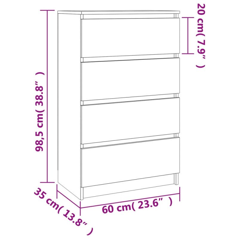 vidaXL Komoda, dub sonoma 60x35x98,5 cm, kompozitné drevo