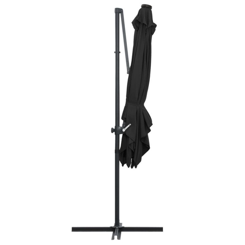 vidaXL Závesný slnečník s LED a oceľovou tyčou 250x250 cm, čierny