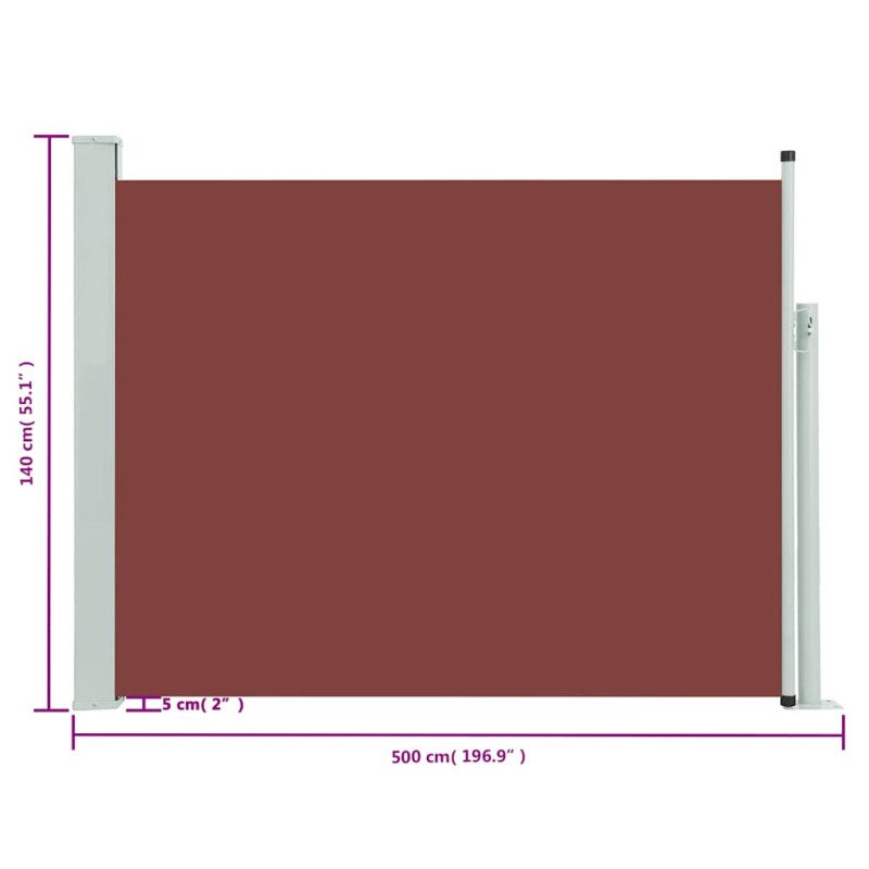 vidaXL Zaťahovacia bočná markíza na terasu 140x500 cm, hnedá