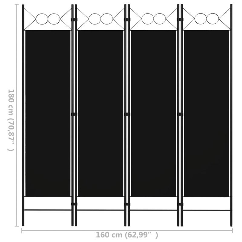vidaXL Paraván so 4 panelmi, čierny 160x180 cm