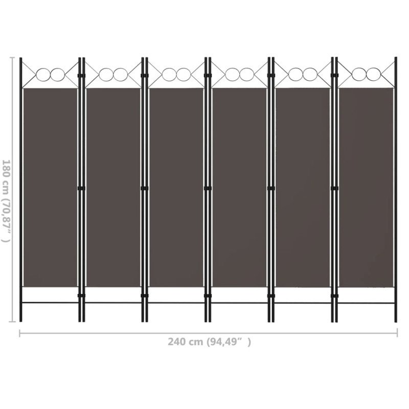 vidaXL Paraván so 6 panelmi, antracitový 240x180 cm 
