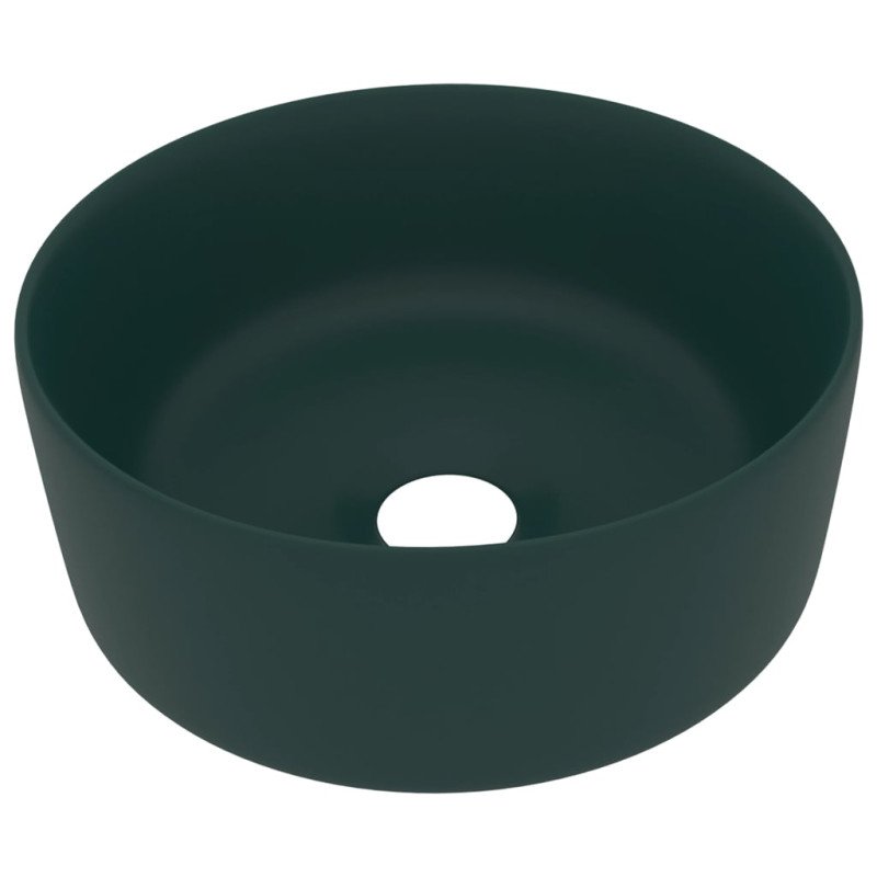 vidaXL Luxusné umývadlo, okrúhle, matné tmavozelené 40x15 cm, keramika