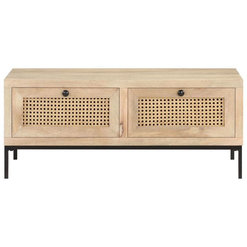vidaXL Konferenčný stolík 90x50x40 cm mangovníkové drevo a prírodná trstina