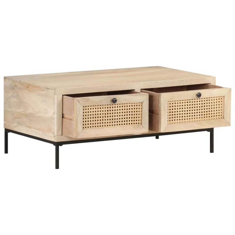vidaXL Konferenčný stolík 90x50x40 cm mangovníkové drevo a prírodná trstina