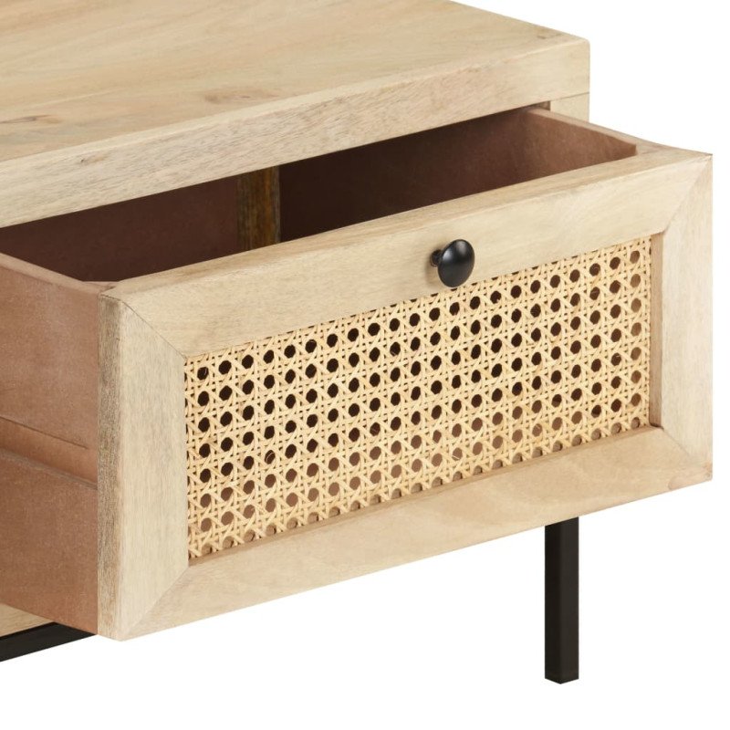 vidaXL Konferenčný stolík 90x50x40 cm mangovníkové drevo a prírodná trstina