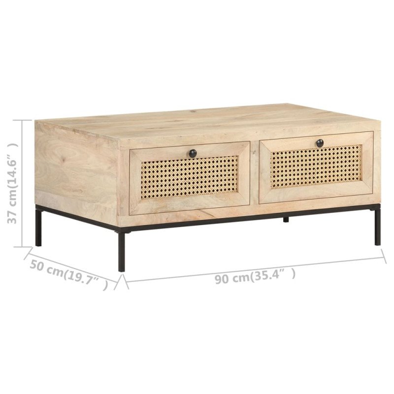 vidaXL Konferenčný stolík 90x50x40 cm mangovníkové drevo a prírodná trstina