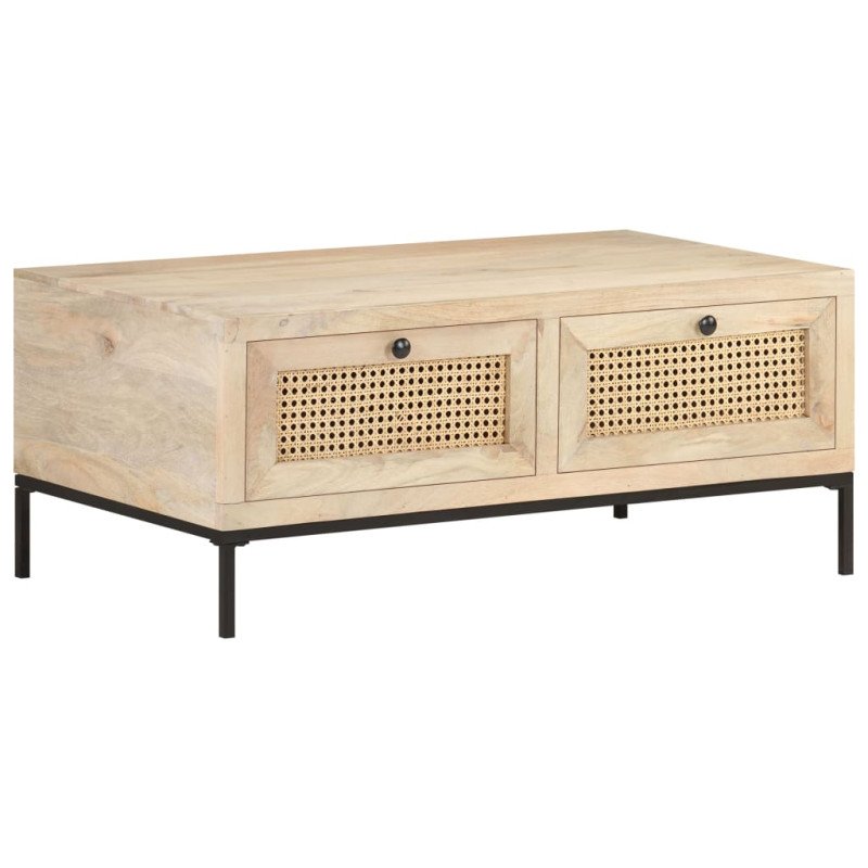 vidaXL Konferenčný stolík 90x50x40 cm mangovníkové drevo a prírodná trstina