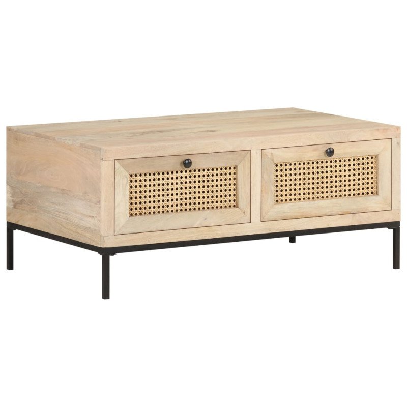 vidaXL Konferenčný stolík 90x50x40 cm mangovníkové drevo a prírodná trstina