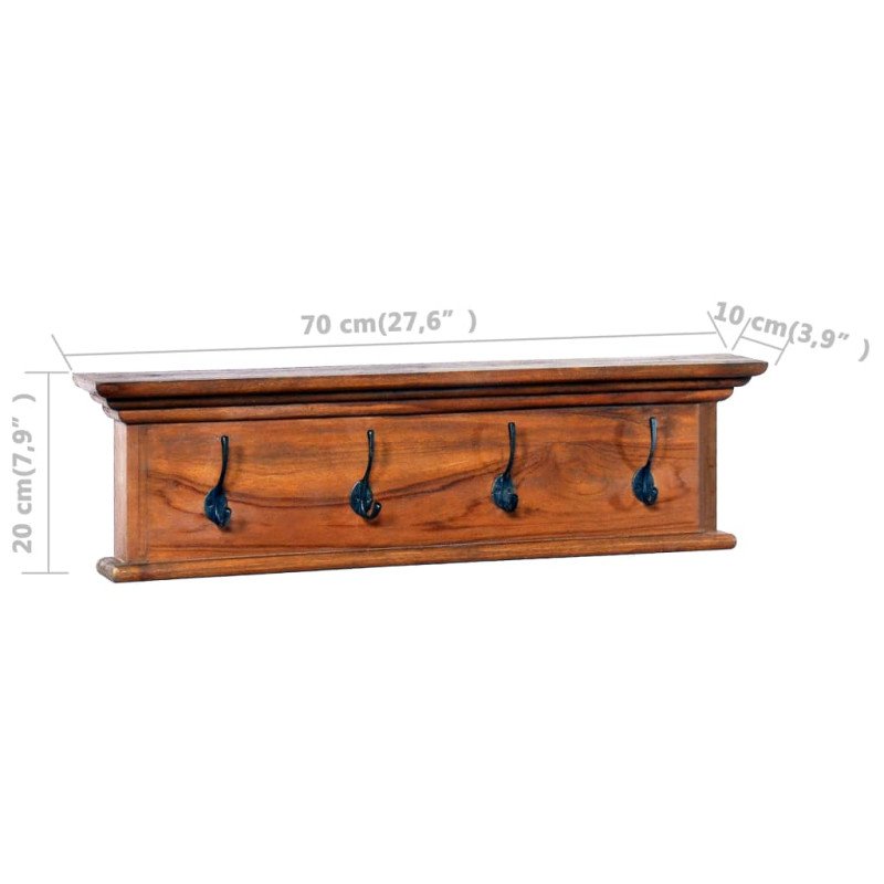 vidaXL Nástenný vešiak na kabáty 70x10x20 cm masívne teakové drevo